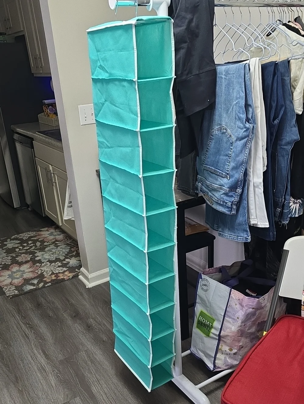 10-Shelf Hanging Closet Organizer in Teal - Space-Saving Storage